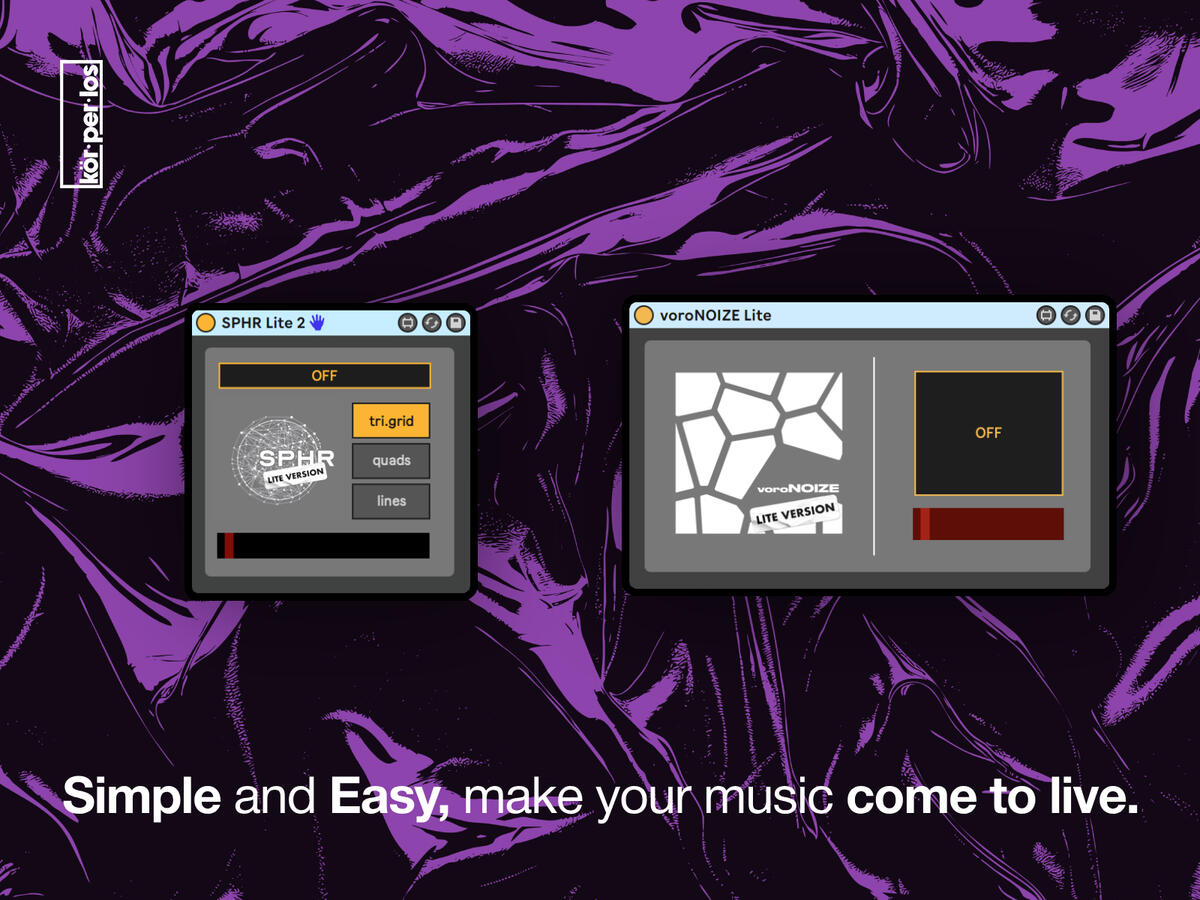 Promo image for voroNOIZE Lite and SPHR Lite lightweight Max for Live audio and MIDI-reactive visual plugins
